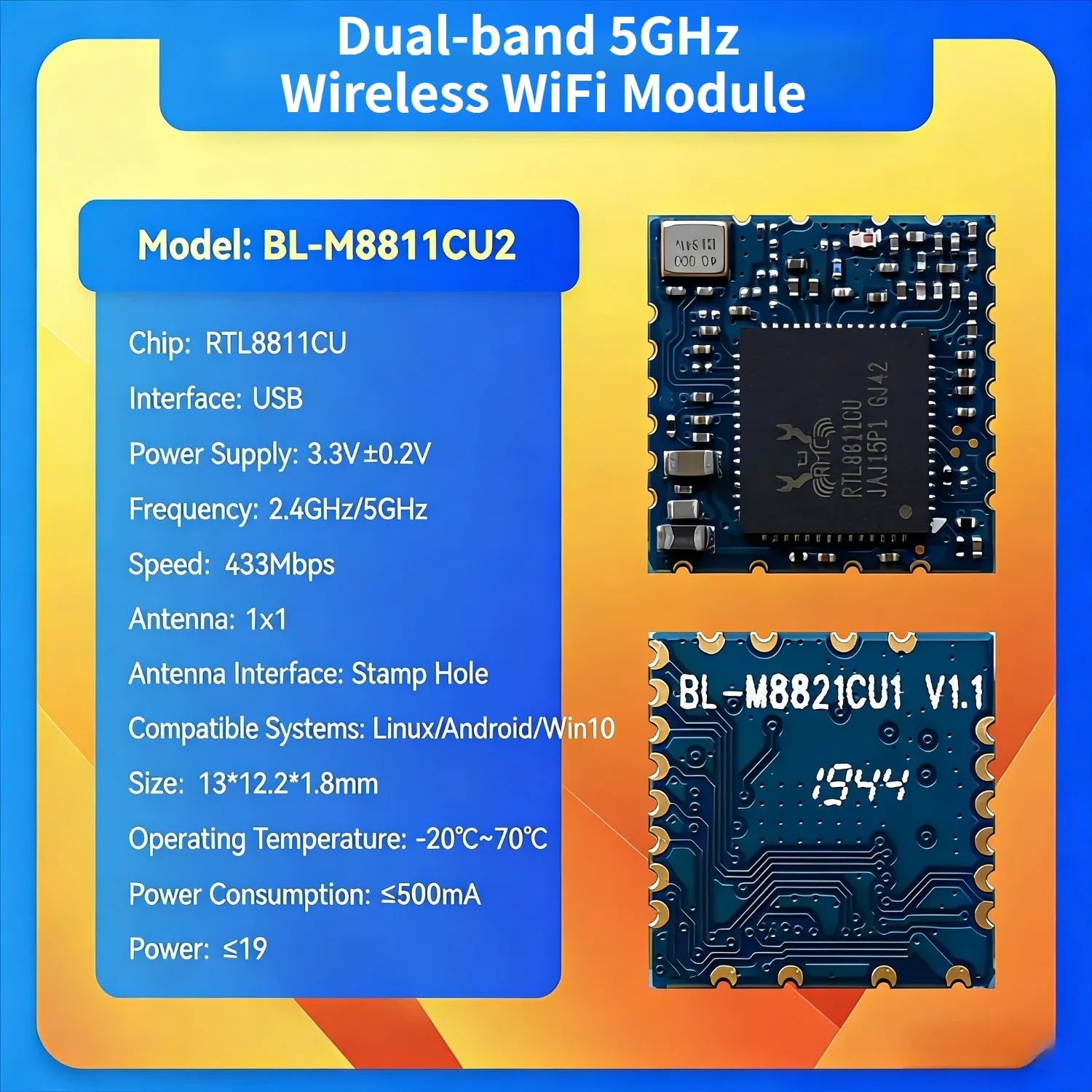 

BL-M8811CU2 Dual-Band 5GHz WiFi Module Realtek RTL8811CU Wireless USB Image Transmission Module for Enhanced Network Co