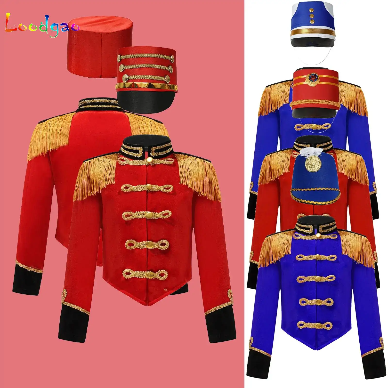Boys Ringmaster Jacket Coat with Hat Set Girl Halloween Nutcrackers Fairy Tale Drama Drum Trumpet Royal Honor Guard Uniform Suit