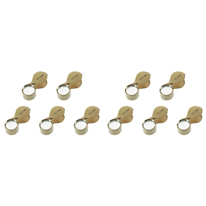 10Pcs 10X Magnifying Magnifier Glass Jewellers Eye Foldable Jewelry Loop Loupe(Golden)