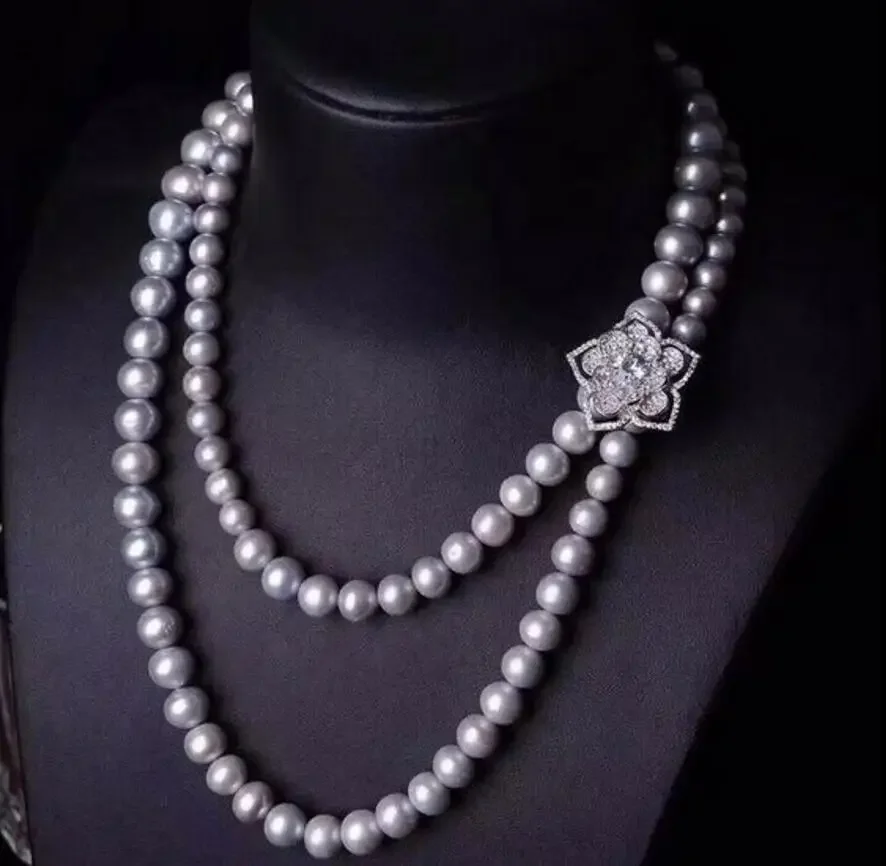 

Fashion jewelry AAA 8-9 MM ROUND SOUTH SEA GENUINE GRAY PEARL NECKLACE 35"