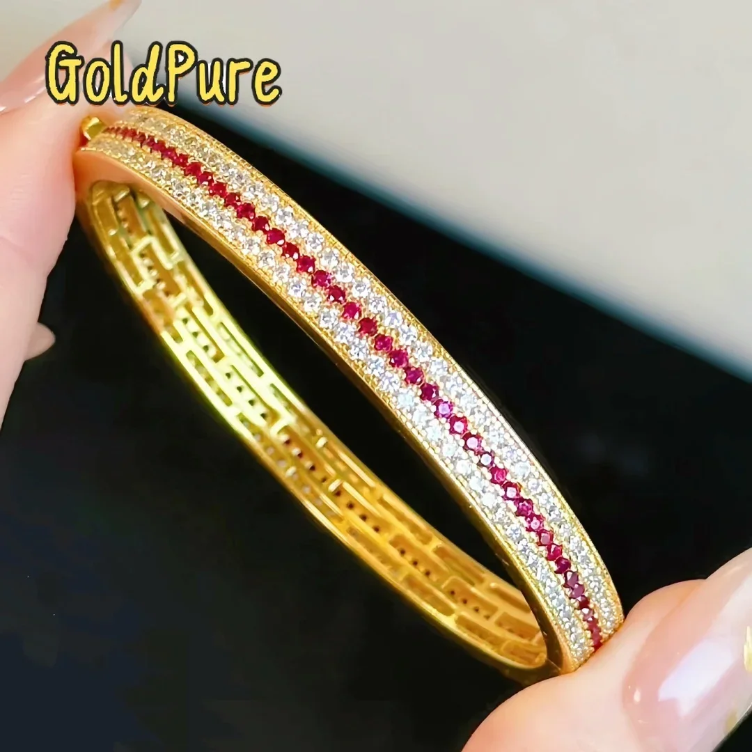 

Золотой браслет Goldpure Point Diamond Flashing Rose из 24-каратного золота 9999 пробы с тремя рядами бриллиантов, на защелке, для девушки