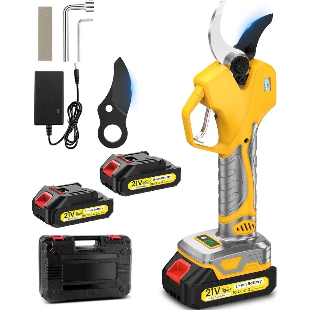 Electric Pruning Shears, Lopper 1.5-2In(50mm),2 * 2000mAh 21V Battery, Professional Cordless Pruning Shears with LCD Display 100