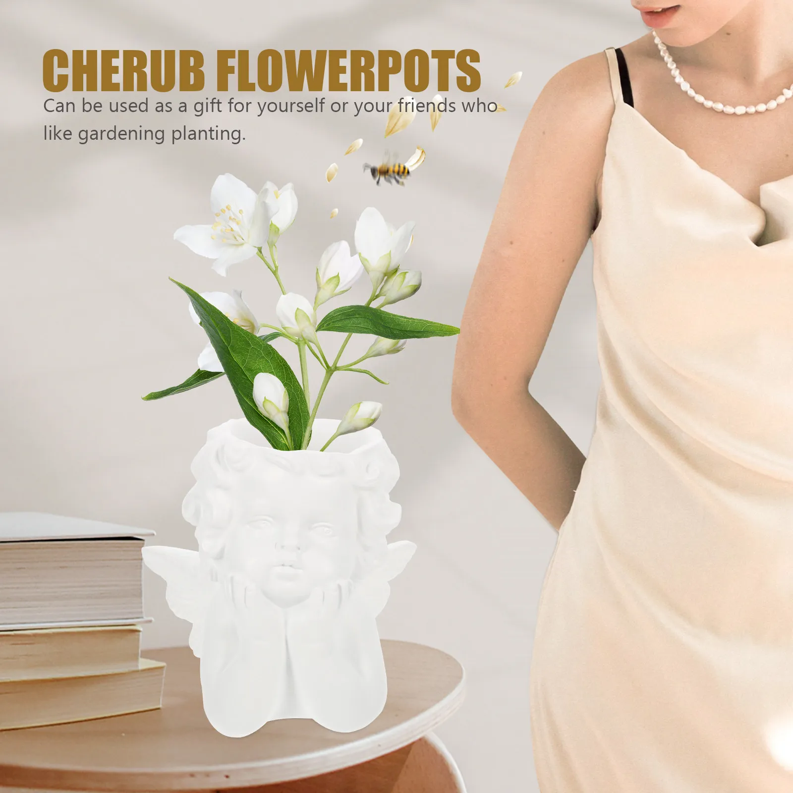 

Миниатюрный цветочный горшок из смолы в форме ангела-херувима для комнатных растений, декоративный, для сада, балкона, офиса, кофейни, милый, минималистичный