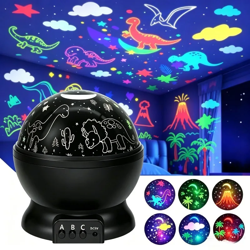 Lampka nocna LED z projektorem dinozaurów z Parku Jurajskiego, automatyczna zmiana kolorów, światła USB RGB do pokoju dziecięcego, na przyjęcie urodzinowe.