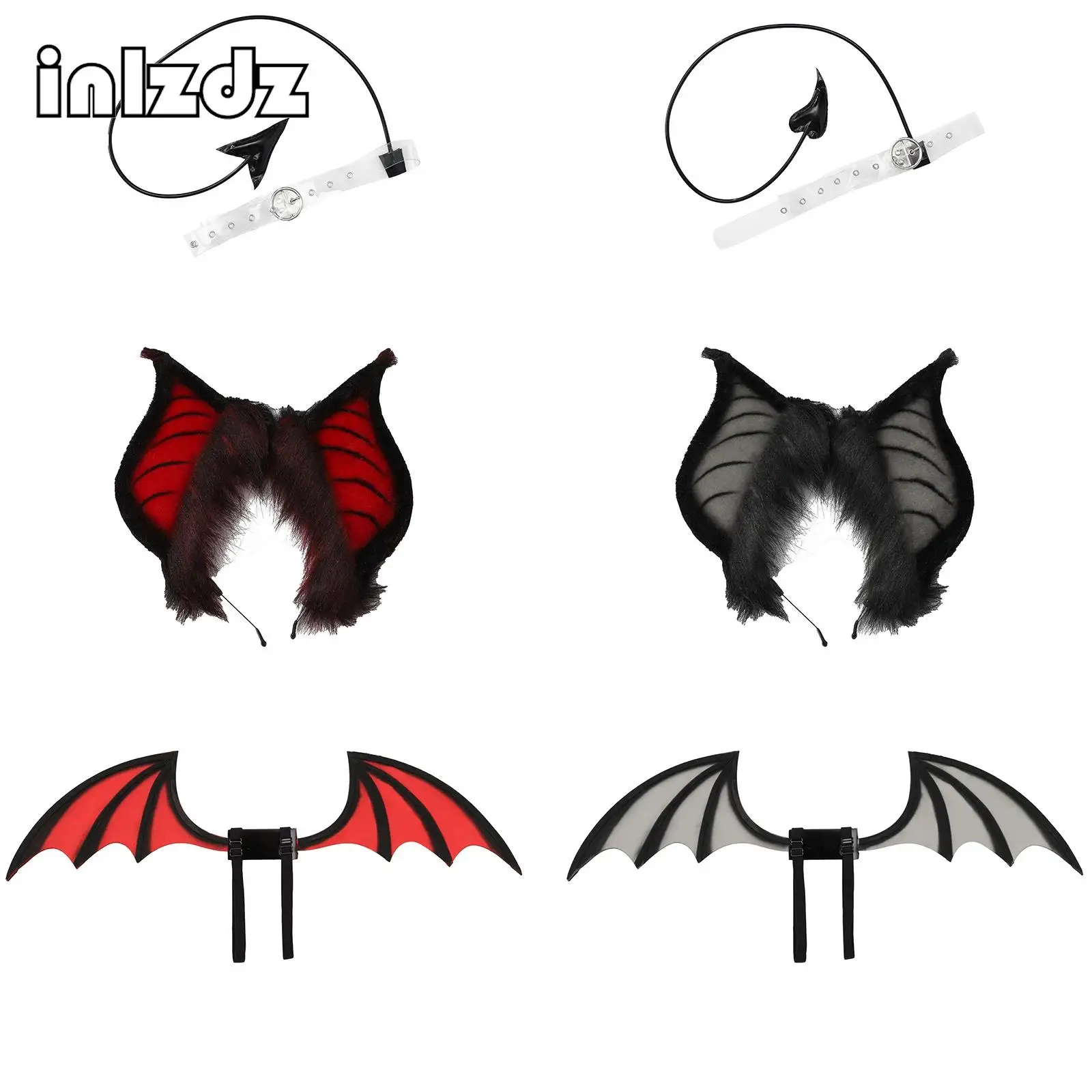 

Halloween Bat Cosplay Costume Unisex Bat Ear Headband Adjustable Elastic Straps Wings Accessory Set Party Props Fancy Dress Up