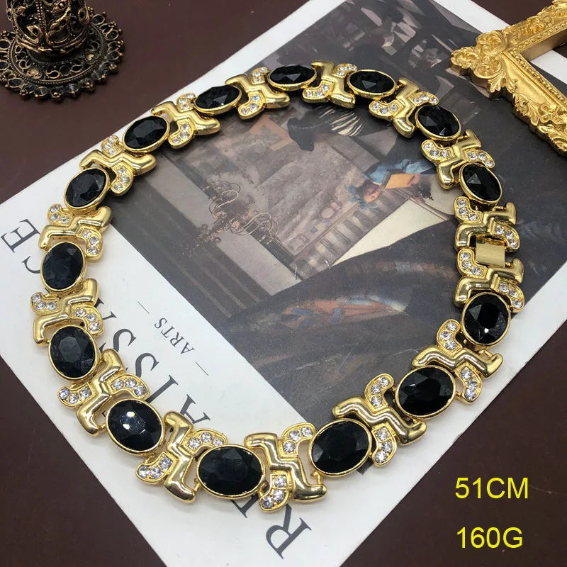 Vintage Accessories Simple Black Rhinestone Necklace X-shaped Chain Light Luxury Temperament Necklace with Earrings