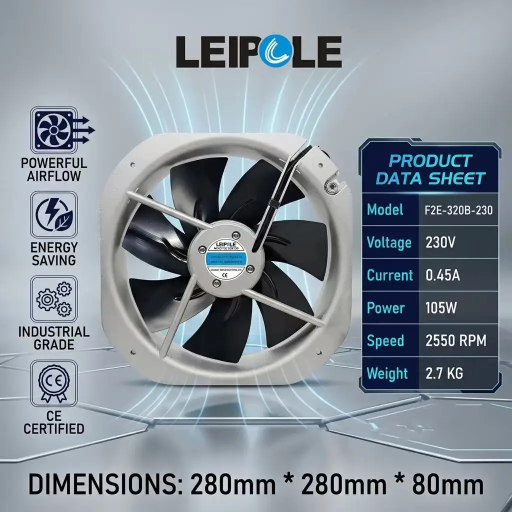 For LEIPOLE F2E-320B-230 AC 230V 0.45A 280x280x80mm 2550RPM Dual Ball Bearing Server Inverter Chassis Enclosure Case Cooler Fan