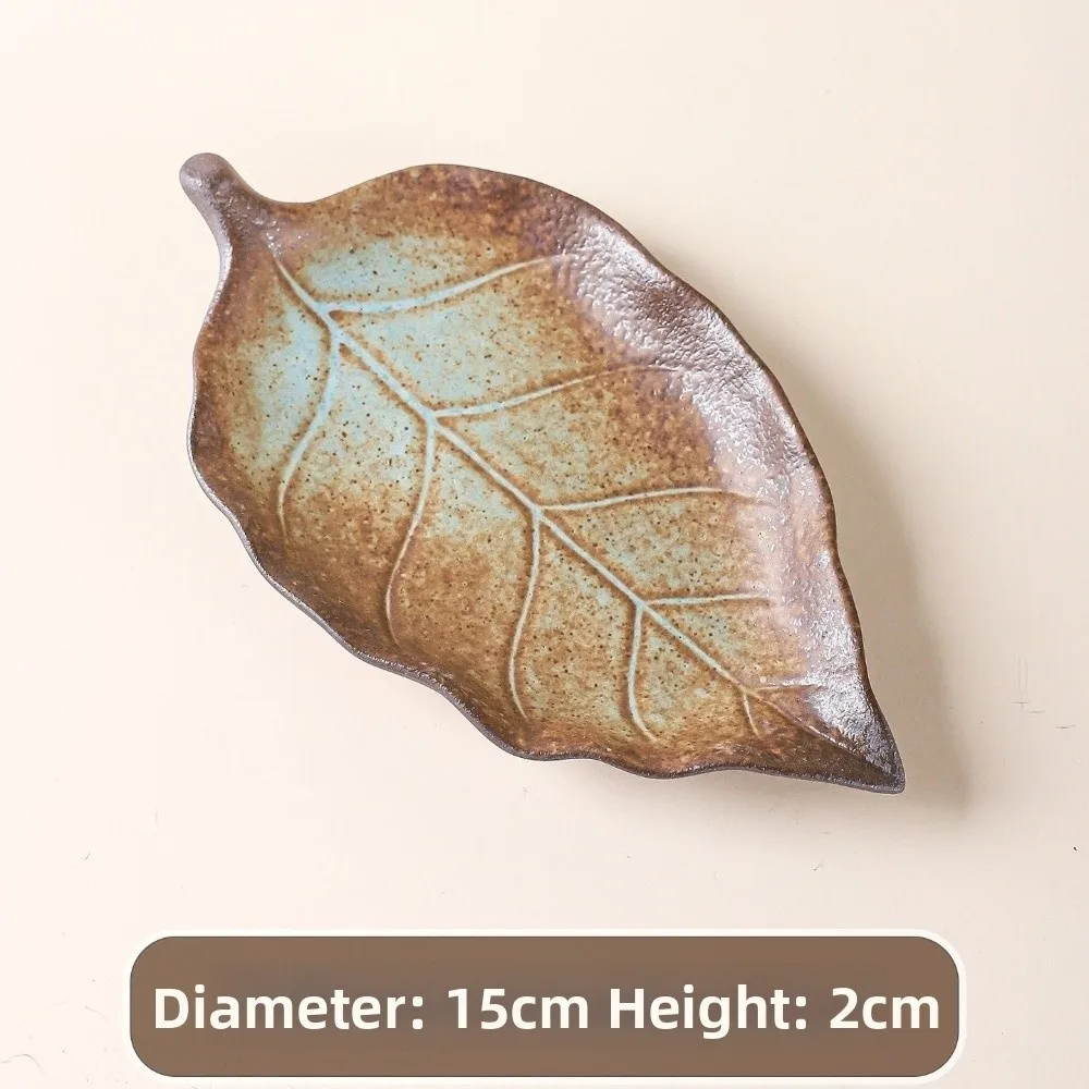 Ceramic Jewelry Dish Embossed Leaf Veins Raised Edges Ring Dish Maple Leaf Shape Glazed Finish Ceramic Jewelry Tray Vanity Decor