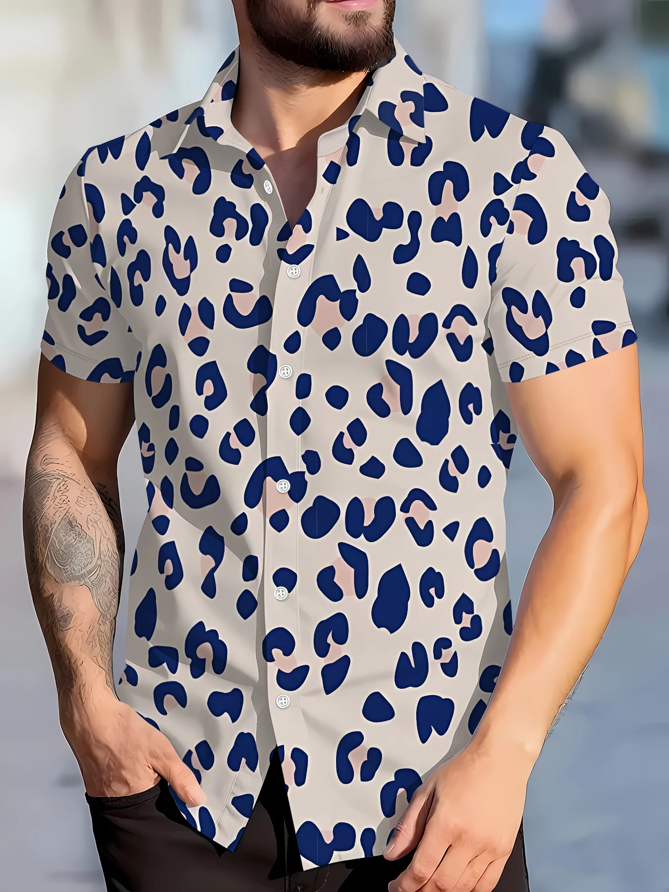 2026 Summer New Style Men's Short-Sleeved Shirt with 3D Spot Pattern Print - Comfortable Soft Breathable and Lightweight
