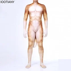 IOOTIANY Cosplay kostium karnawałowy dla dorosłych body kombinezon unisex seksowny z ogonem Huskies nadruk zwierzęcy garnitury poliestrowe