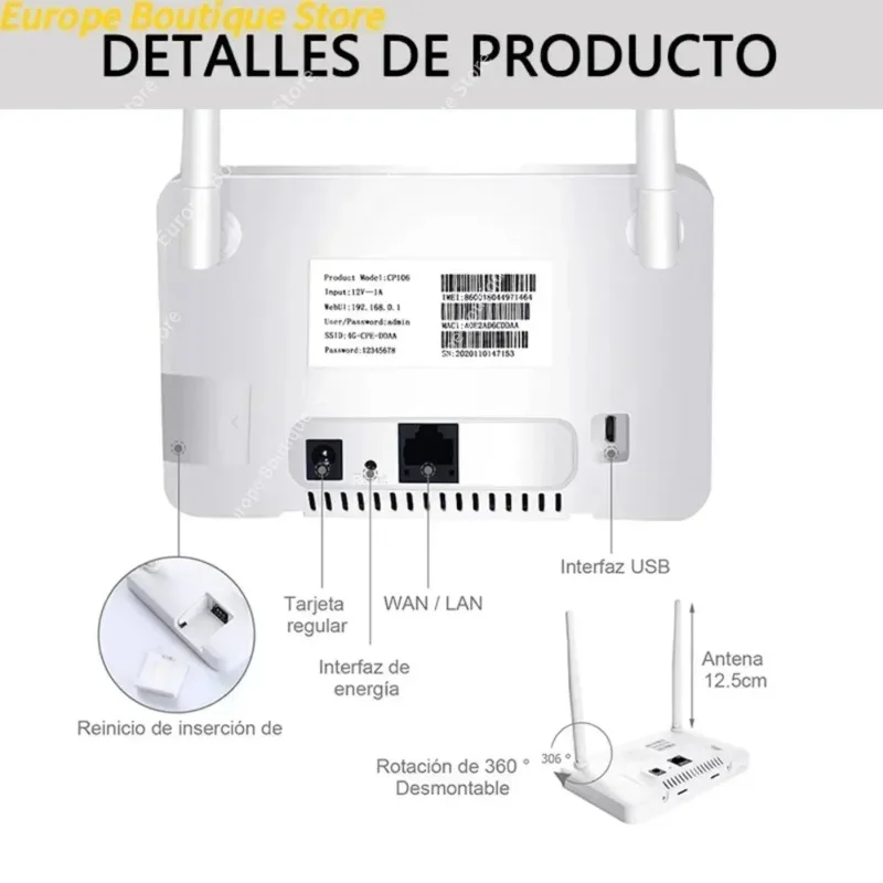 4G WiFi Router 300Mbps Portable Wireless Modem External Antenna SIM Card Slot EU Plug for Home Office Travel Use - view 3