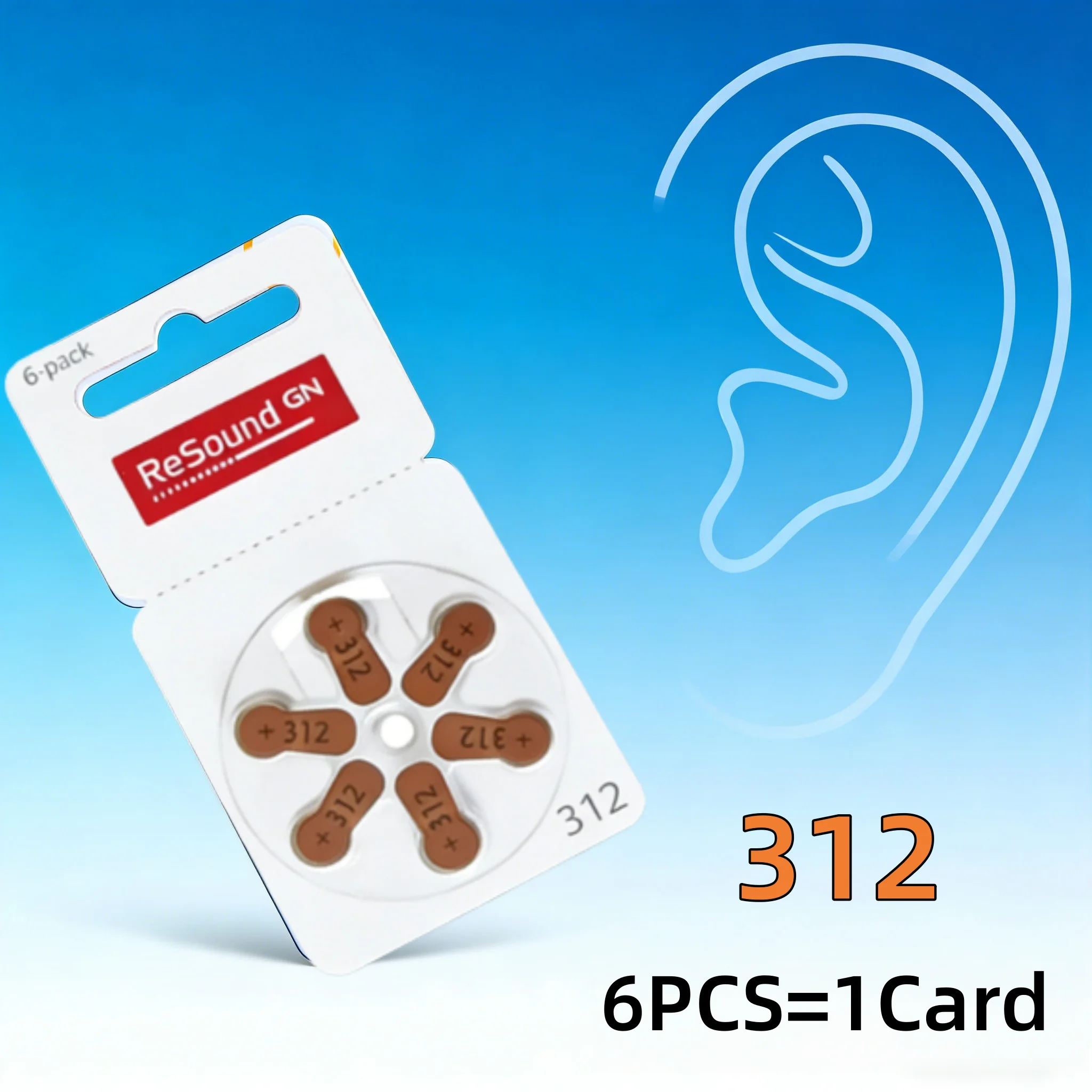 

6-60PCS 1.45V Hearing Aid Batteries Resound P312 Performance 312 312P P312 PR41 For BTE CIC RIC ITC Hearing Aid Zinc Air Battery