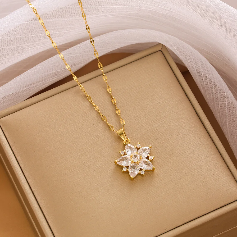 Naszyjnik ślubny w stylu słonecznika, luksusowy, bankietowy, damski, uniwersalny łańcuszek na obojczyk, łańcuszek ze stali tytanowej, popularny w Internecie.