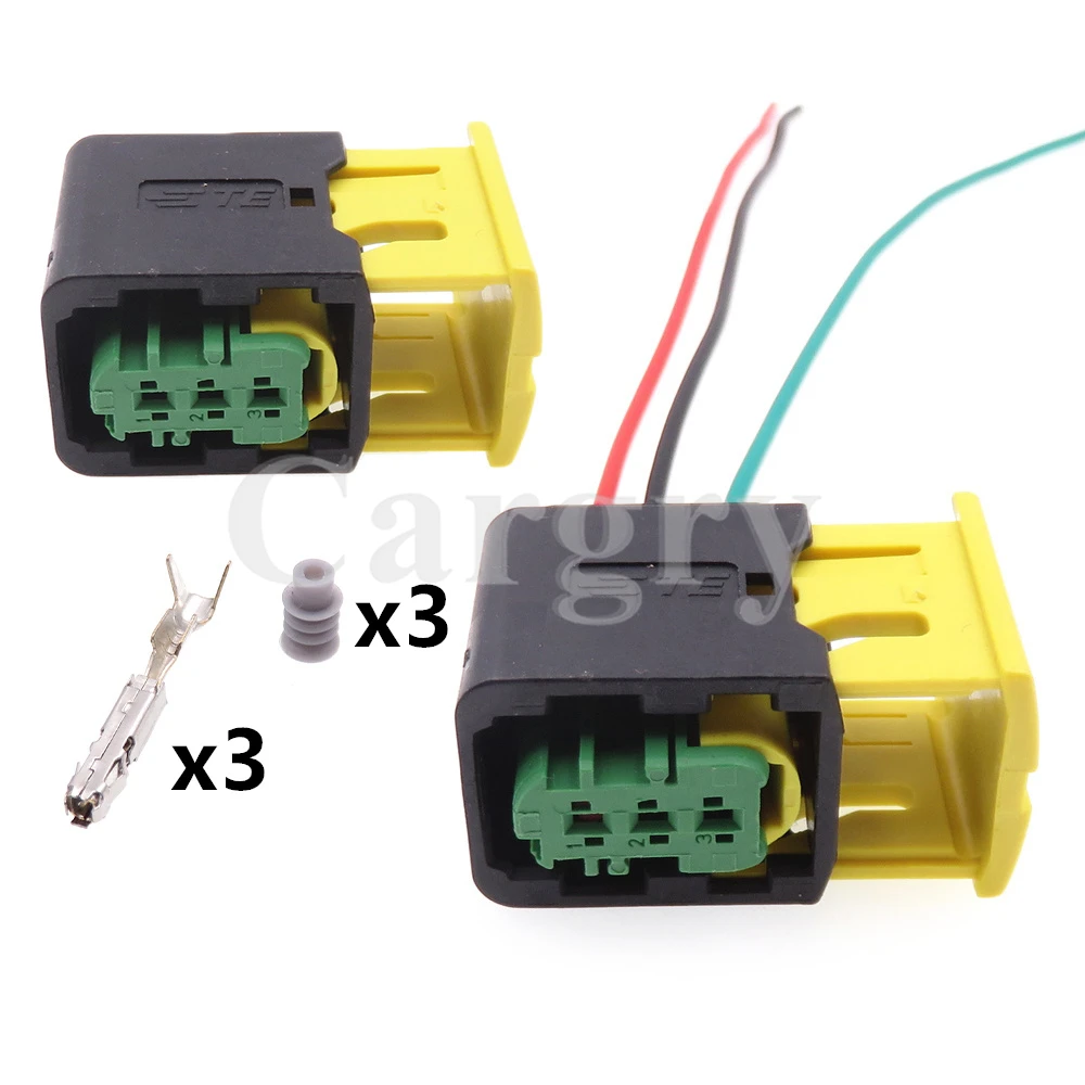 1 Set 3P 3-1418448-1 AC Assembly High Temperature Resistance New Energy Green Wire Socket with Terminal and Rubber Seals For Car