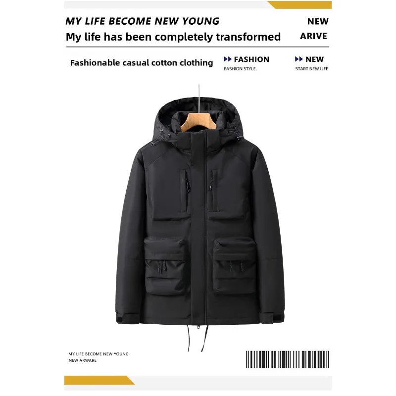 

Outdoor Mountaineering Down Cotton-padded Jacket Men Fashionable Large Pocket Workwear Sportswear and Windproof Warm Couple Coat