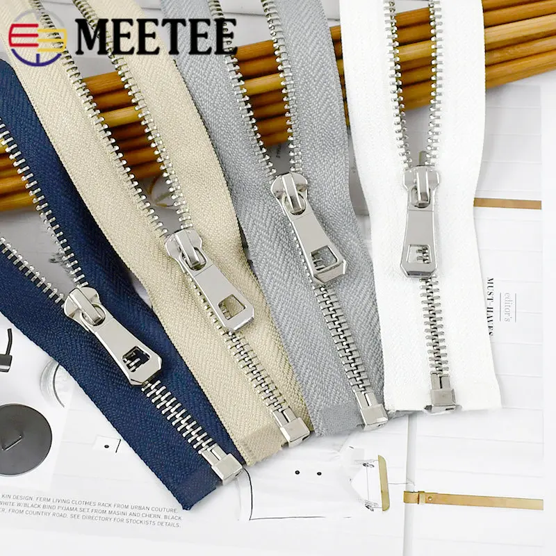 

2Pcs Meetee 35-85cm 5# Metal Zipper Open-end Zip Closure for Sewing Down Jacket Coat Purse Pocket Bags DIY Clothing Accessories