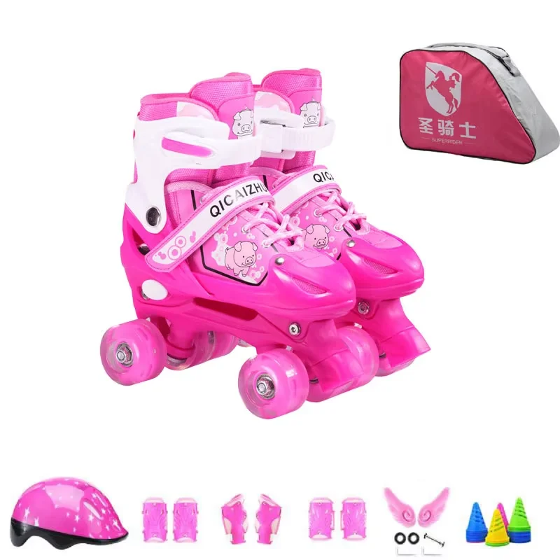 Adjustable Size Beginner Double Row Roller Skate Shoes Kids 4 Wheels Skates Outdoor Skating Inline Skate Shoes Ice Rink Training
