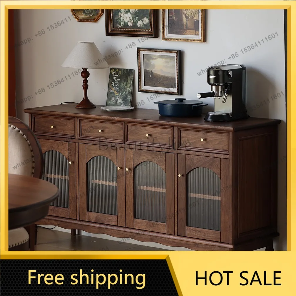 Factory Direct Sales American All Solid Wood Medieval Modern Simple Storage Locker Black Walnut