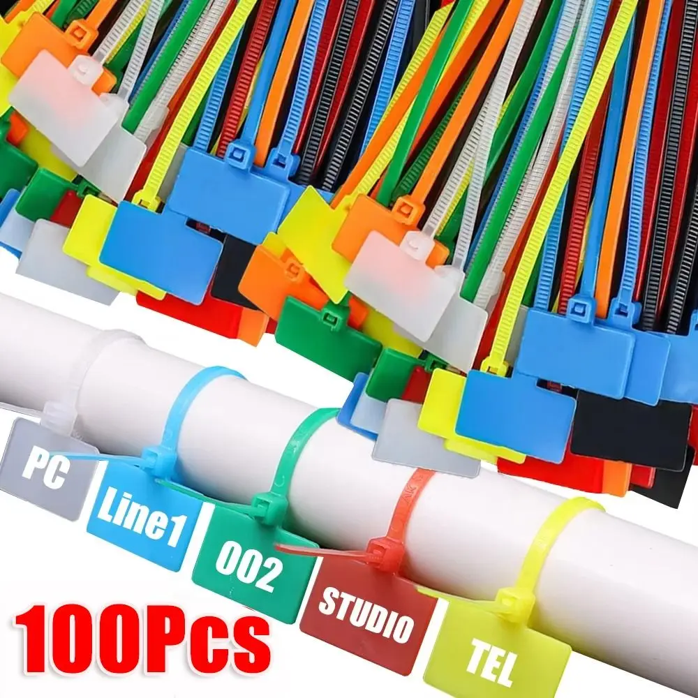 100Pcs New Colorful Cable Ties Self-locking Mesh Wire Labels Zip Ties Cable Winder for Home Office