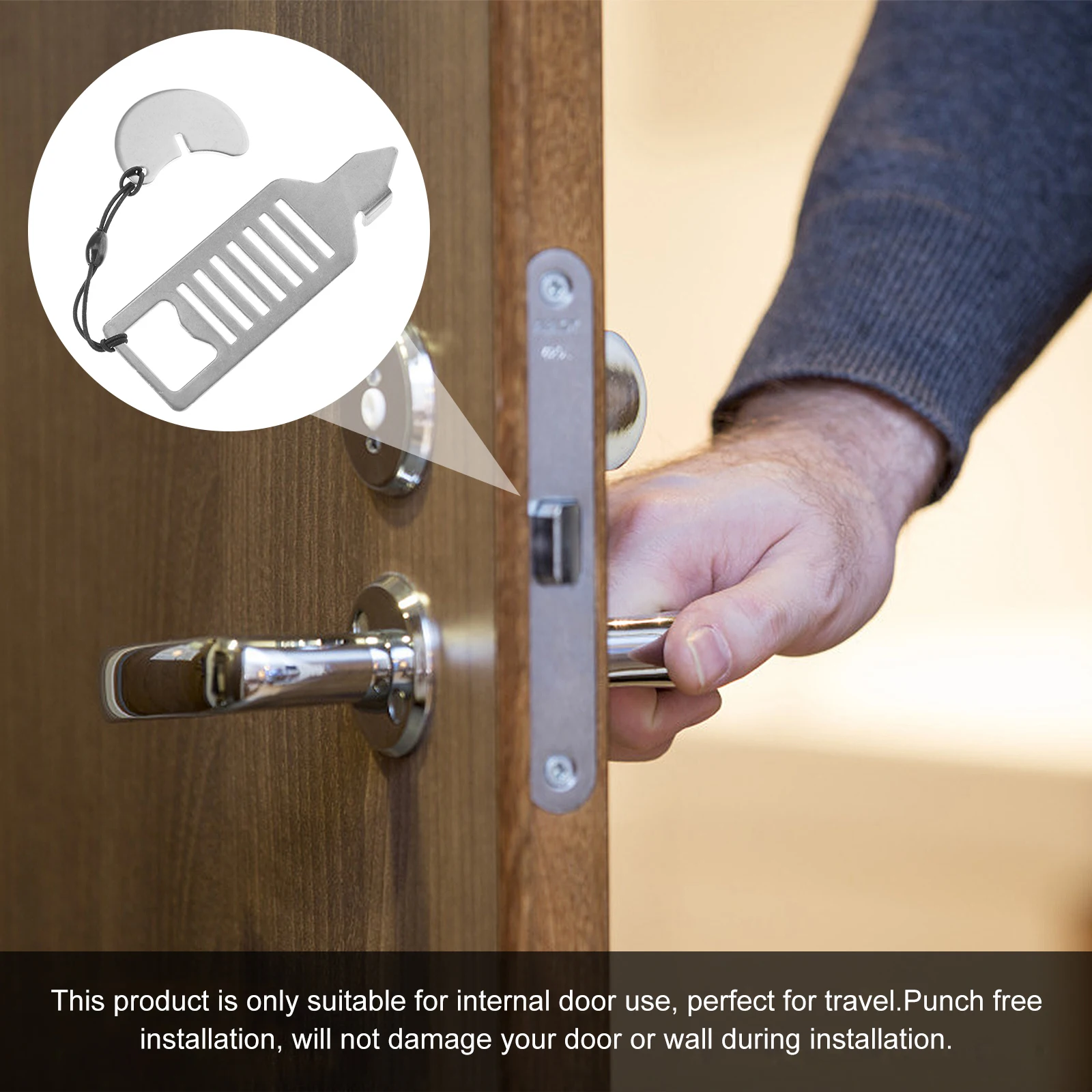 

Portable Lock Door Security Device Stainless Steel Safety Barrier For Home Hotel Apartment Interior Doors No Drilling Easy