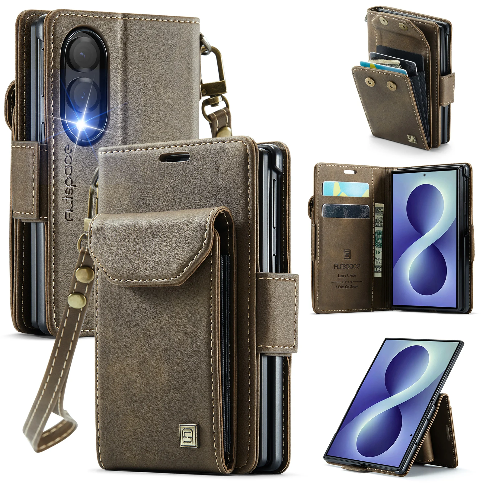 Flip Multi-card Holder Wallet Leather Case for Samsung Galaxy Z Fold8 Fold 8 Wide Shockproof Comfortable Grip Book Stand Cover