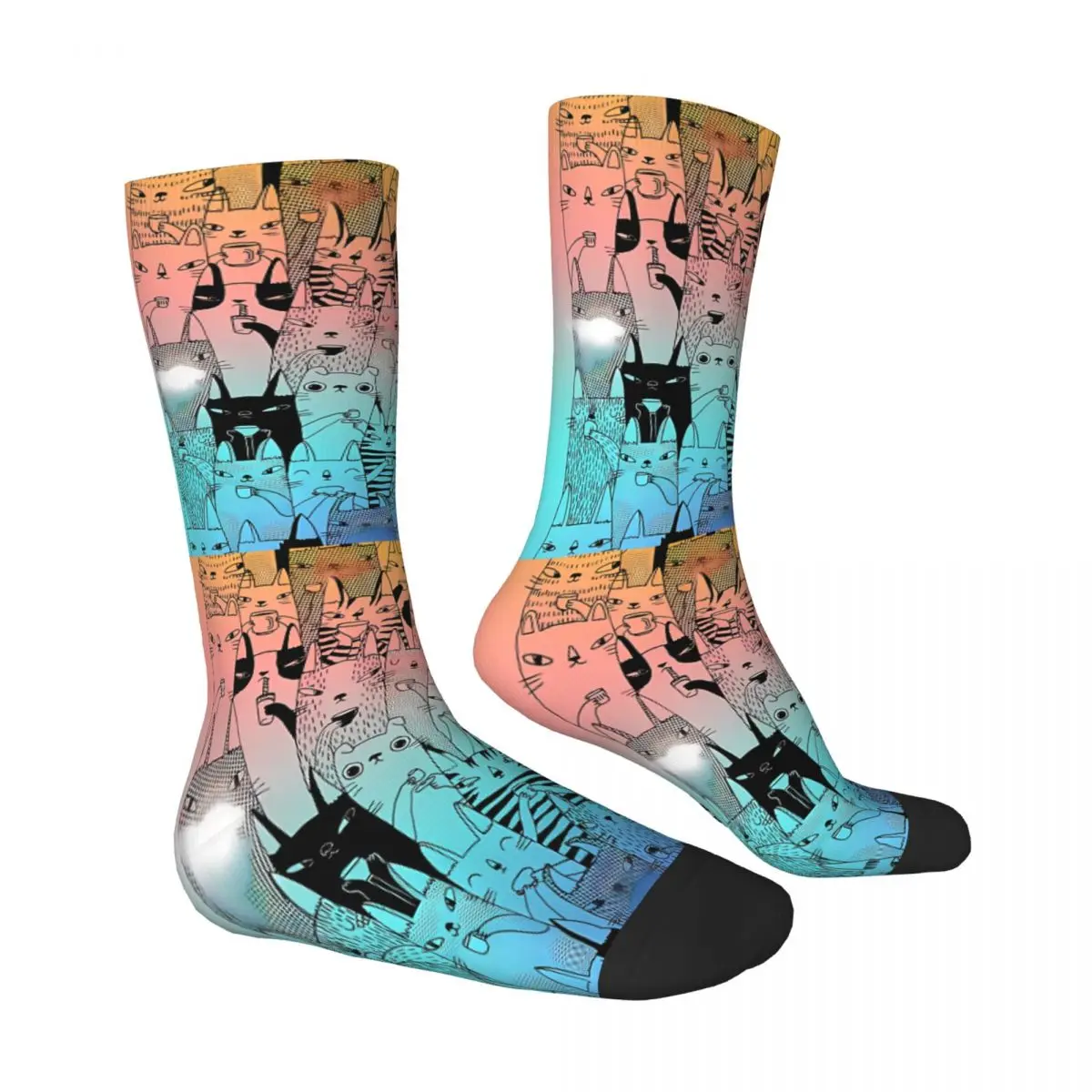 Morning Cats In Rainbow Sock Printed Man Polyester