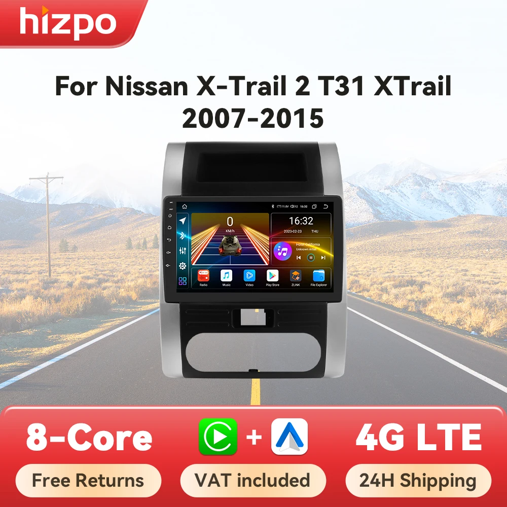 Hizpo Car Radio for Nissan X-Trail 2 T31 XTrail 2007-2013 2015 4G Multimedia GPS 2din Android Auto AI Voice Wireless CarPlay DSP