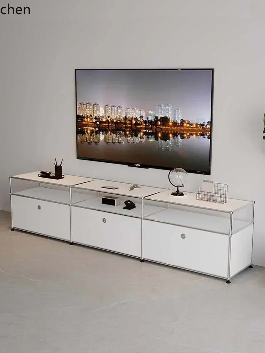 HYS  Steel TV Cabinet Simple Modern TV Module Sideboard Cabinet Living Room Cream Style Low Cabinet