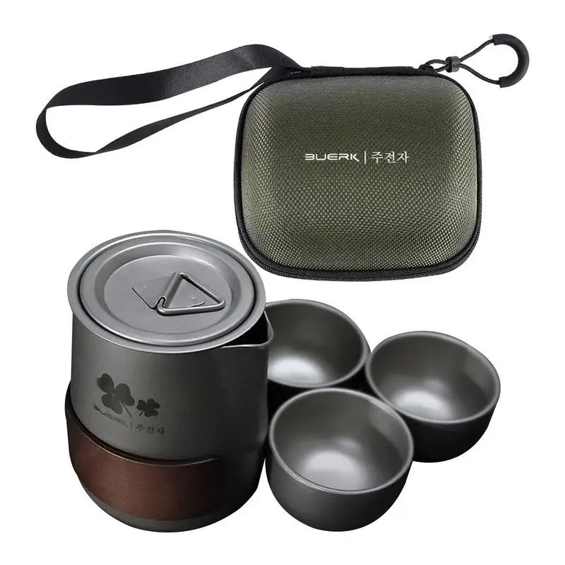 

Stainless Ste Travel Tea Set Teapot Double-layer Tea Cup Tea Set Suitable For Camping And Hiking Camping Teapot Tea Cup set