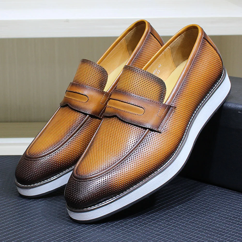 

Роскошные мужские кроссовки из натуральной кожи, дышащие лоферы без шнуровки, пенни, повседневная обувь на плоской подошве для деловых покупок, мокасины