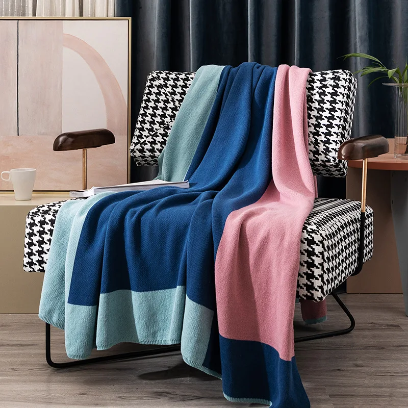 130*170cm Nordic Cotton Blanket Soft Sofa Throw Blankets Towel Bed Cover Color Contrast Travel Office Nap Blanket Decoration