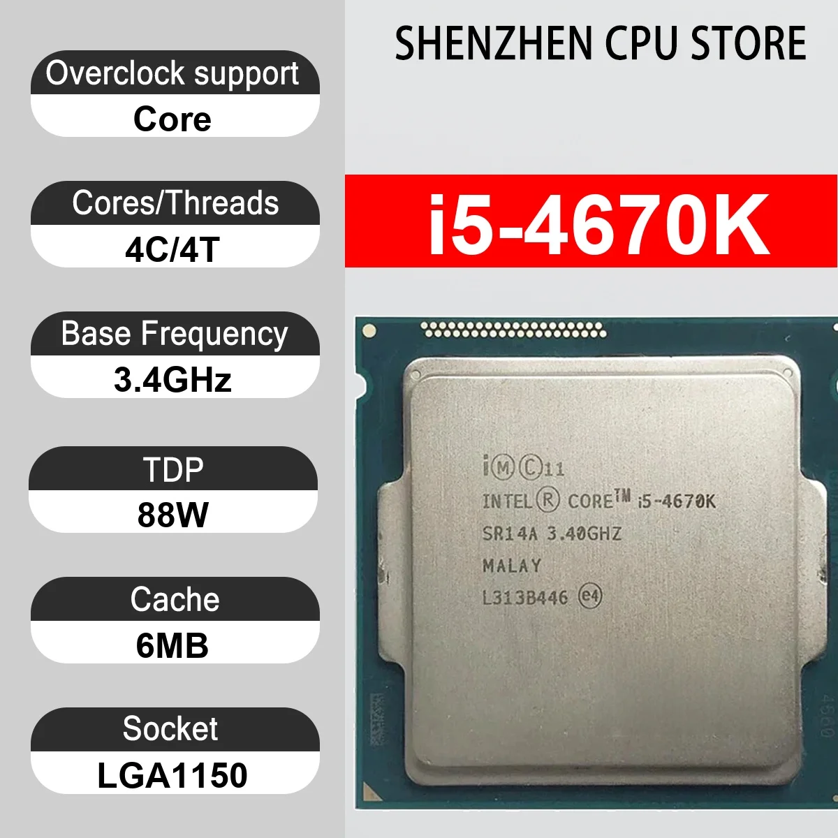 Intel Core i5-4670K 4 Core 4 Thread 3.40GHz 88W 6MB Cache 22nm LGA1150 SR14A DDR3-1600 MHz Haswell HD Graphics 4600