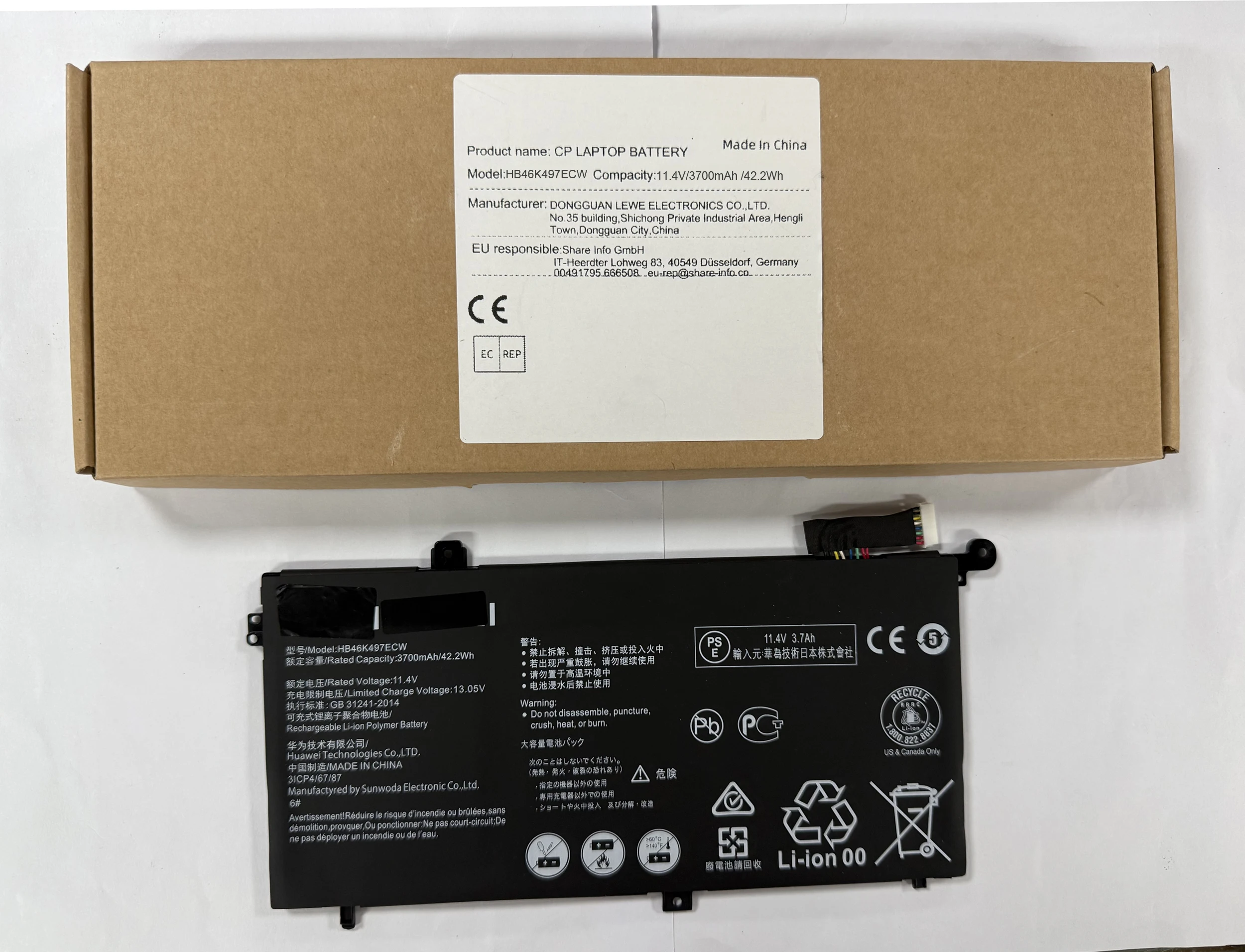 

Laptop Battery HB46K497ECW For Matebook D 2018 PL-W19 PL-W19A PL-W09 PL-W29 MRC-W00 MRC-W50 MRC-W60 MRC-W70 11.4V/3700mAh/42.2Wh
