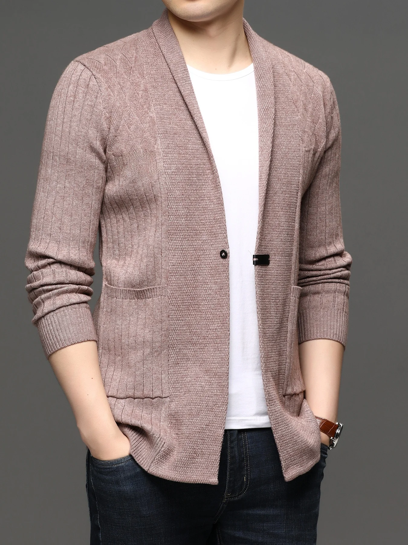 

Men's Knitted Cardigan Sweater Slim Fit Long Sve Casual Thin Sle Spring Autumn Faion Urban Sle Polyester Nylon Blend