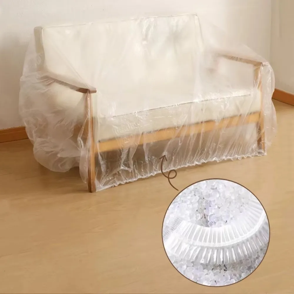 Transparent Disposable Dust Covers Waterproof Drawstring Furniture Dust Cover Elastic All Wrapped Dustproof Film Home Renovation