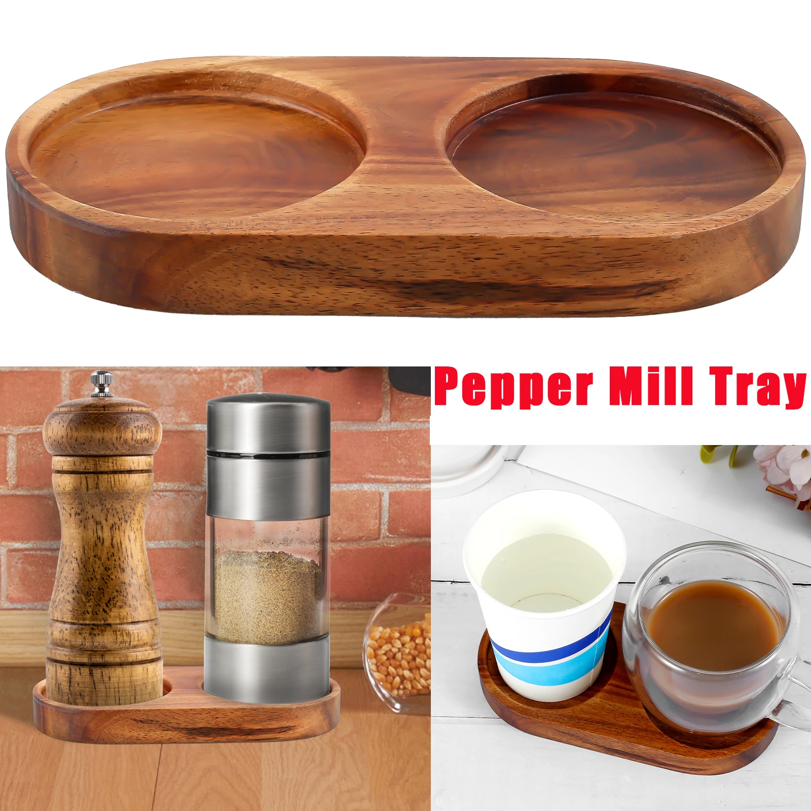 Pepper Mill Tray Wood Salt Pepper Shaker Stand Tray Tea Tray Kitchen Storage Holder Home Decoration Crafts Pepper Grinder Rest