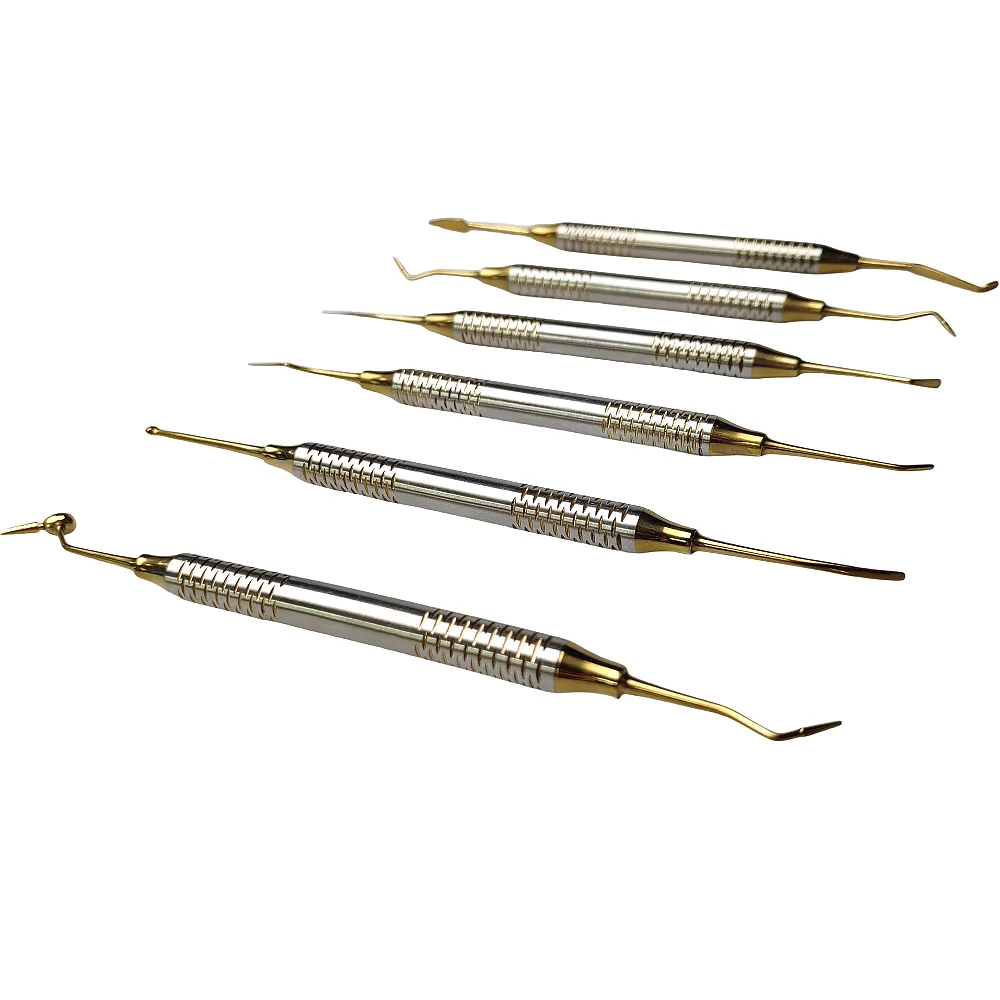 6PCS/Set Dentistry Composite Resin Filling Set Spatula Thick Handle Titanium Plated Head Filler Restoration Dental Instrument