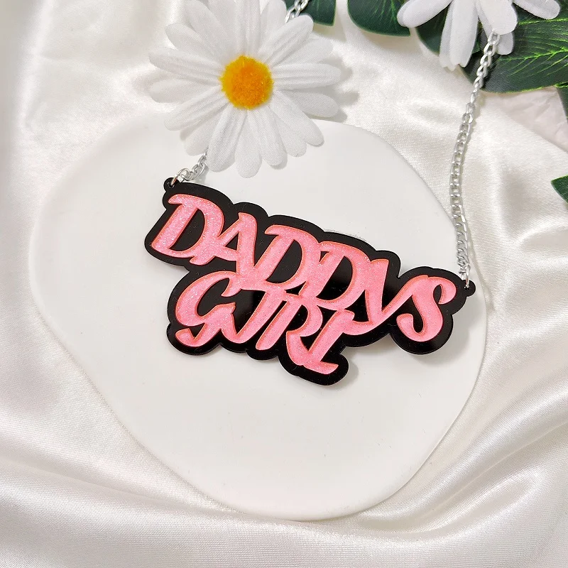 Letters Sweet Daddys Girl Pendant Necklace for Women Pink Cute Jewelry Acrylic Accessories