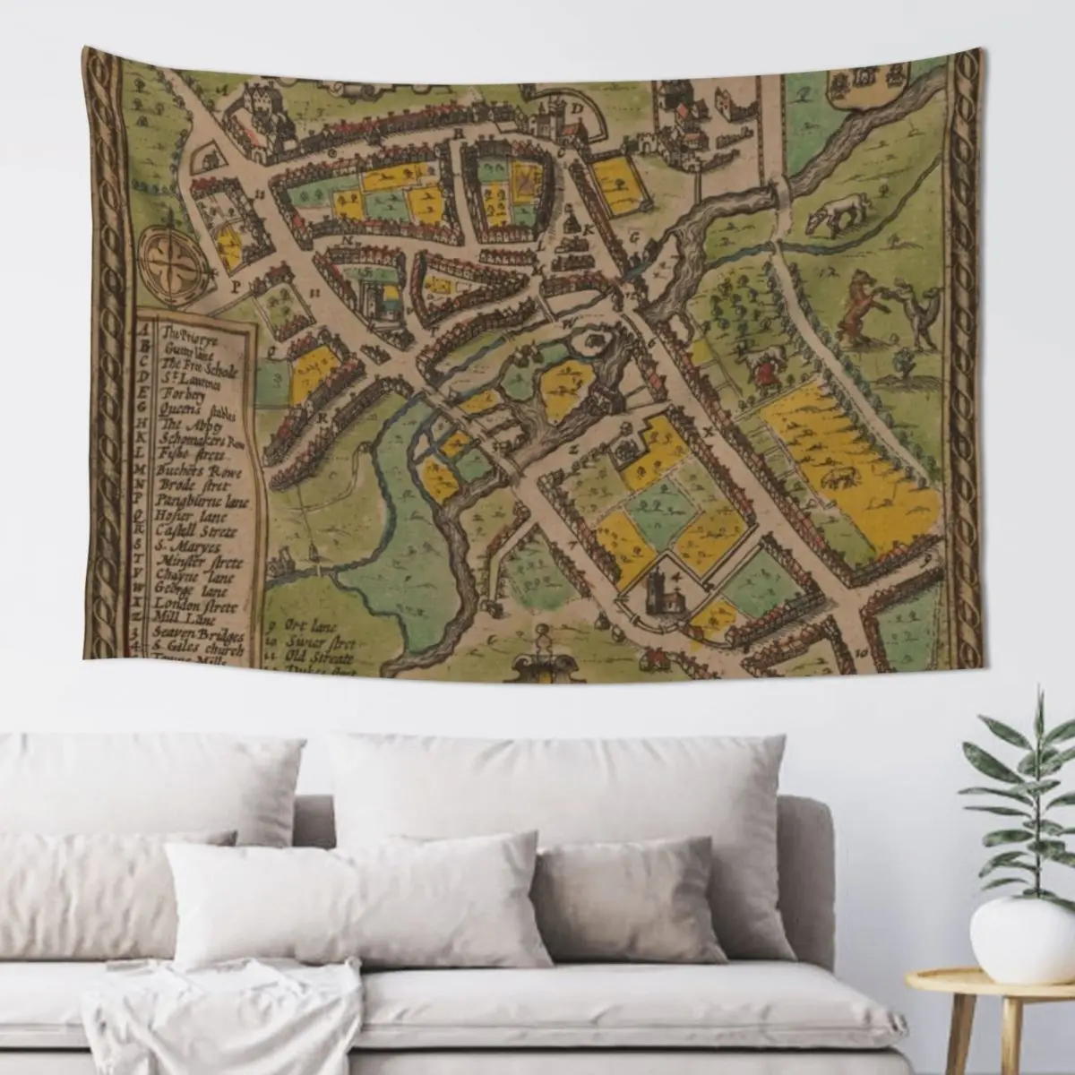 

Vintage Map of Reading England (1611) Tapestry Home Decorations Aesthetic Art Mural Tapestry