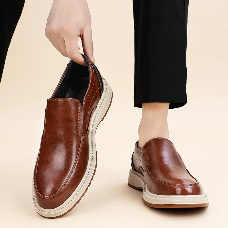 Fashionable Spring New Breathable Non Slip Covers Foot Leather Shoes 2026 Luxury Brand Mens Comfortable Business Casual Loafers