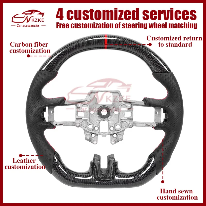 Perforated leather racing steering wheel Carbon fiber heated steering wheel for Ford Mustang 2015 16 17 18 19 20 21 22 models