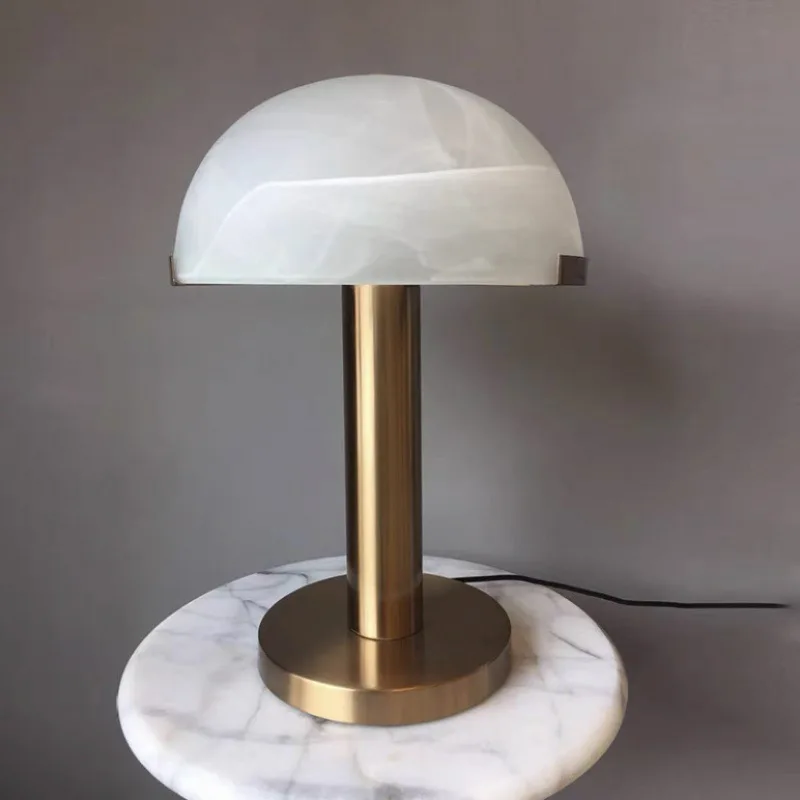 

Mushroom Marble Shade Solid Brass Bedside Reading Table Light Lamp Hotel Desktop Lamp