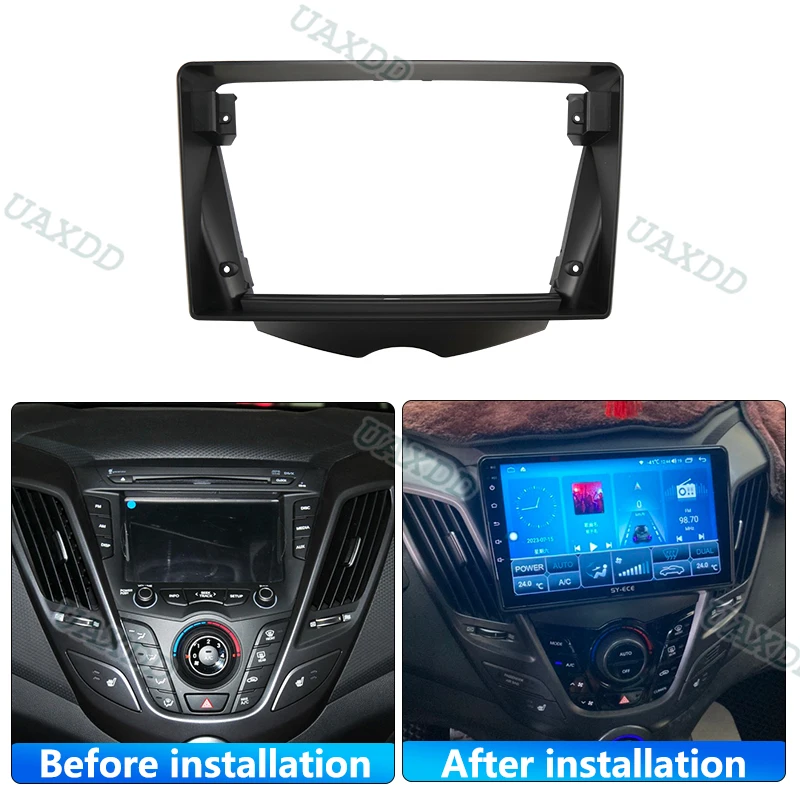 Cadre Fascias D'autoradio For Hyundai Veloster 2011-2017 Panneau Stereo 2Din 9inch Cable D'alimentation Harnais Decodeur Canbus