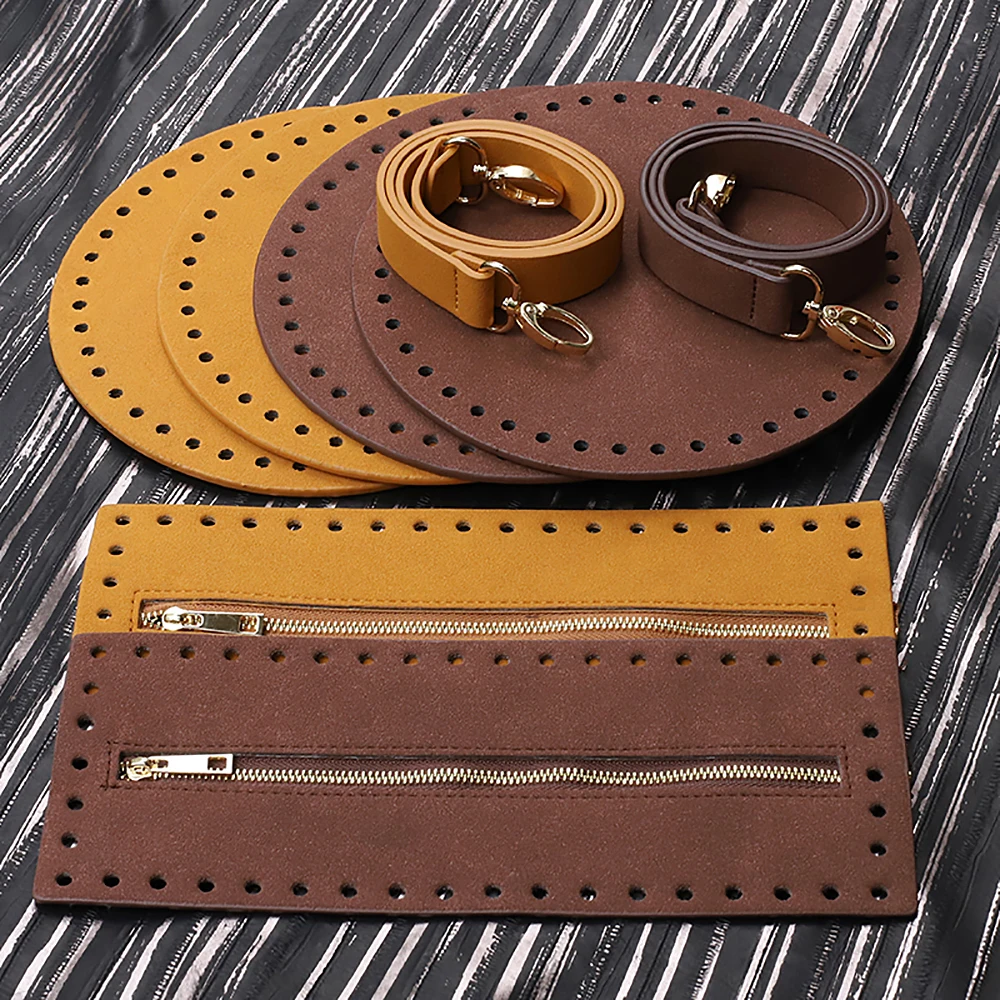 1Set PU Leather Knitting Crochet Bag Bottom Handbag Shoulder Strap Handmade Patchwork Handle Bag Material for Women DIY Bag