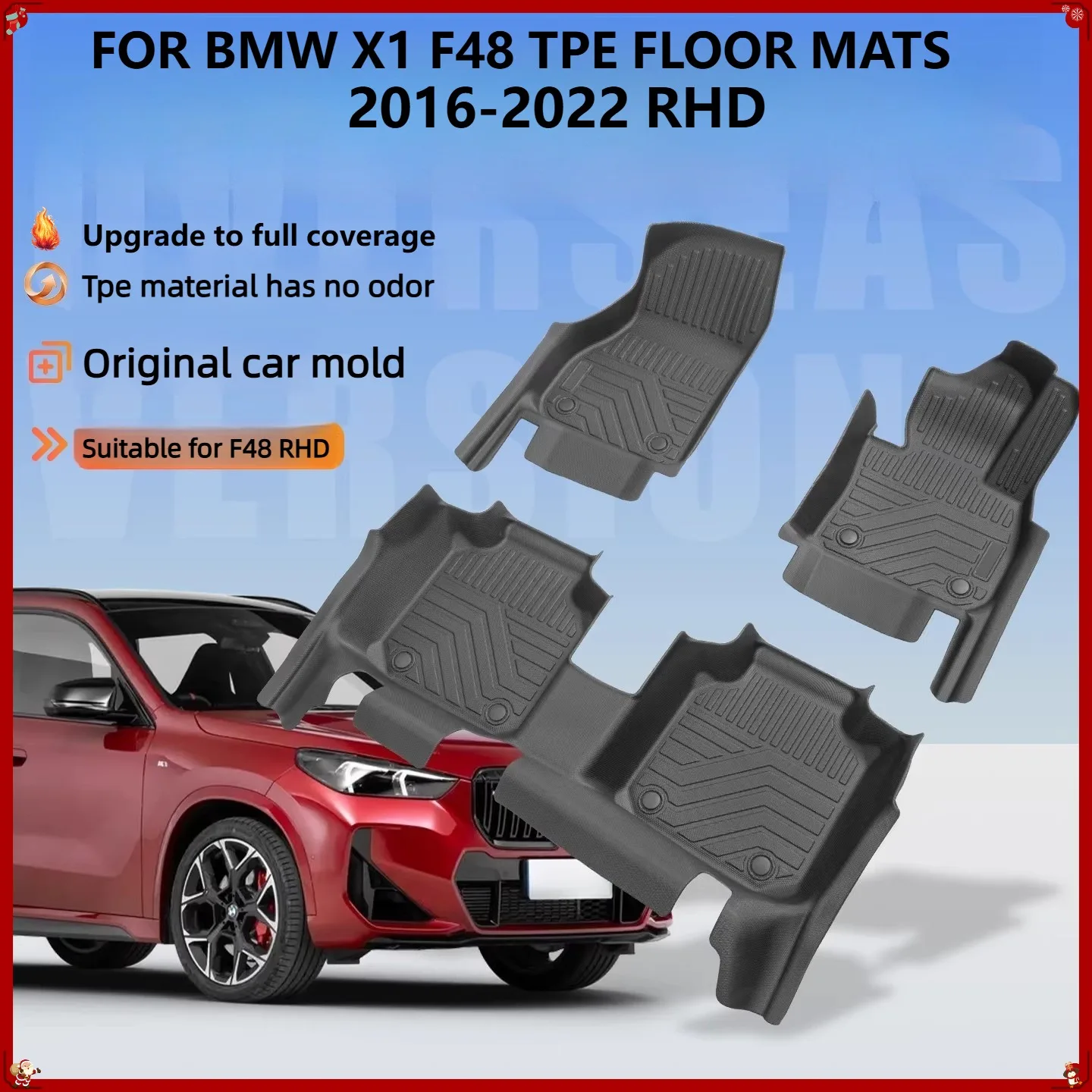 TPE Floor Mats For BMW X1 F48 2016-2022 RHD Waterproof Anti-Slip Custom Fit All-Weather Full Coverage accessories