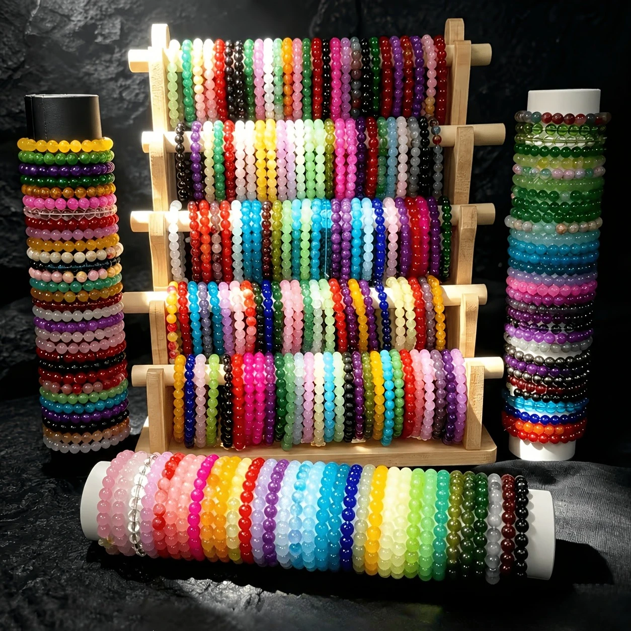 Random 32 Pieces + 3 Pieces (Gift) Bohemian Style Handmade Glass Bead Bracelet Set, Men and Women, Cracked Bead Bracelet Series, Suitable for Vacations and Daily Occasions, Random Gifts for Relatives and Friends