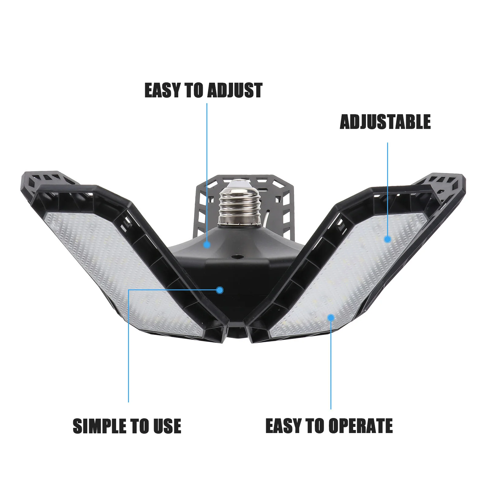 80W LED ガレージライト 5 パネル折りたたみ式天井ランプ 調節可能な明るさ ワークショップの収納室用の広い範囲のカバー効率的