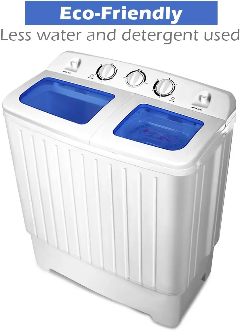 Draagbare Mini Compacte Twin Tub Wasmachine 20lbs Wasmachine Spanje Spinner Draagbare Wasmachine, Blauw + Wit