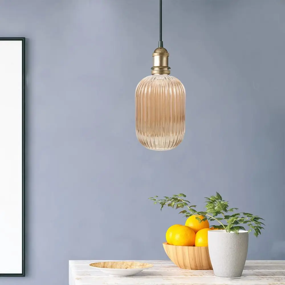 Decorative Cover Striped Glass Lamp Shade Lantern Shaped Vertical Striped Table Lamp