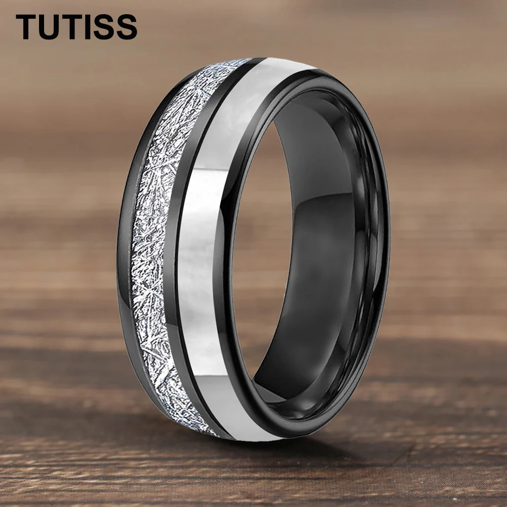 توتيس 6/8 مللي متر قبة الأخدود المزدوج مطعمة النيزك وأم اللؤلؤ قذيفة التنغستن كربيد حلقة الذكرى التذكارية